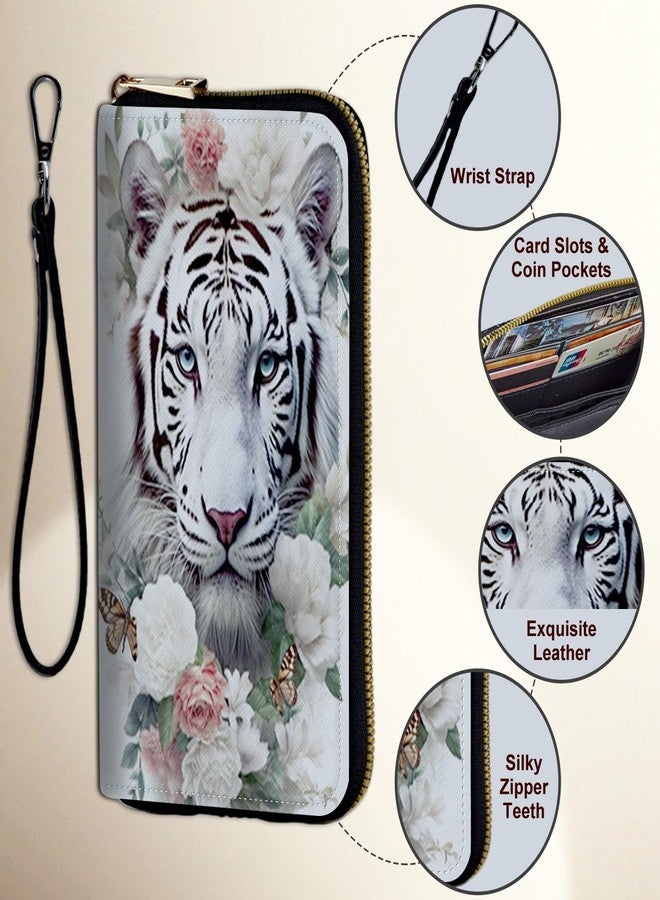 Mxfdegf Wristlet Wallet for Women Teen Girls RFID Blocking Credit Card Holder with Removable Wristlet, Leather Phone Wallet Clutch Large Capacity Ladies Travel Purse-White Tiger/Butterfly - Image 5